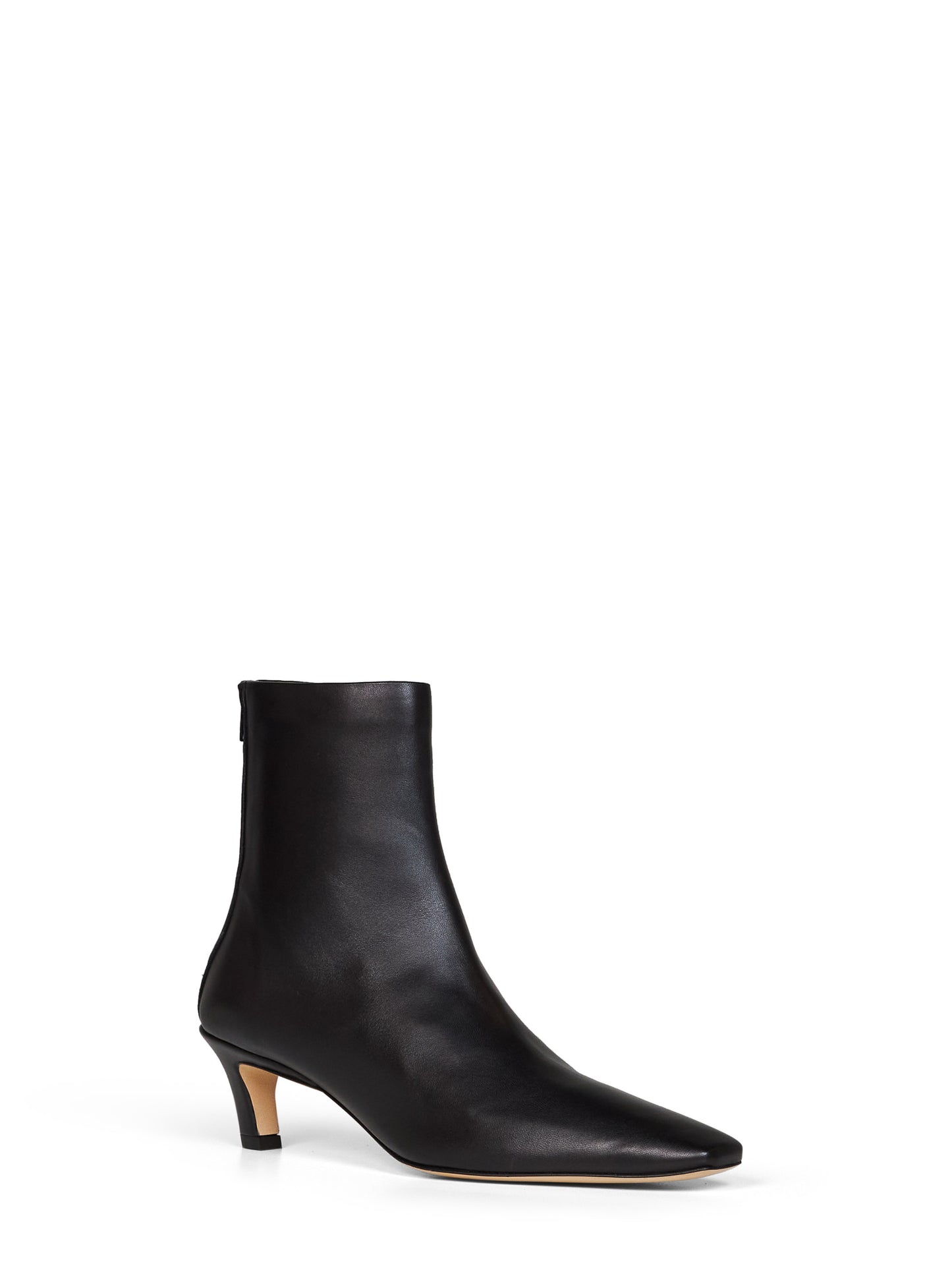 Black soft nappa leather mid-heel ankle boots