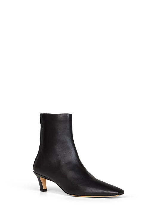 Black soft nappa leather mid-heel ankle boots