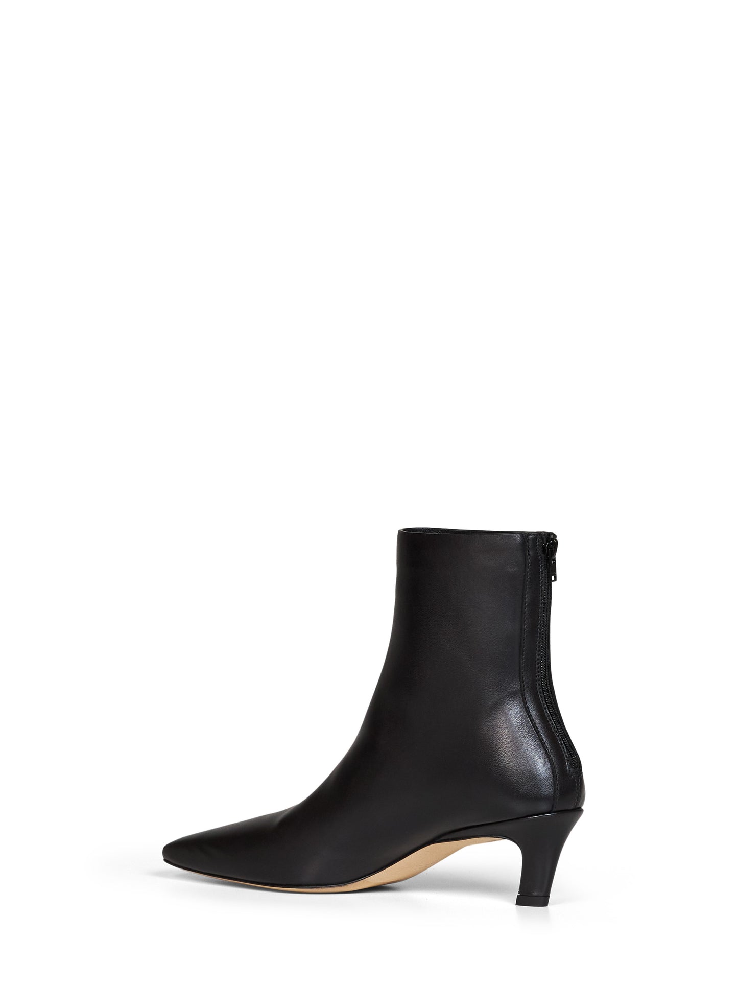 Black soft nappa leather mid-heel ankle boots