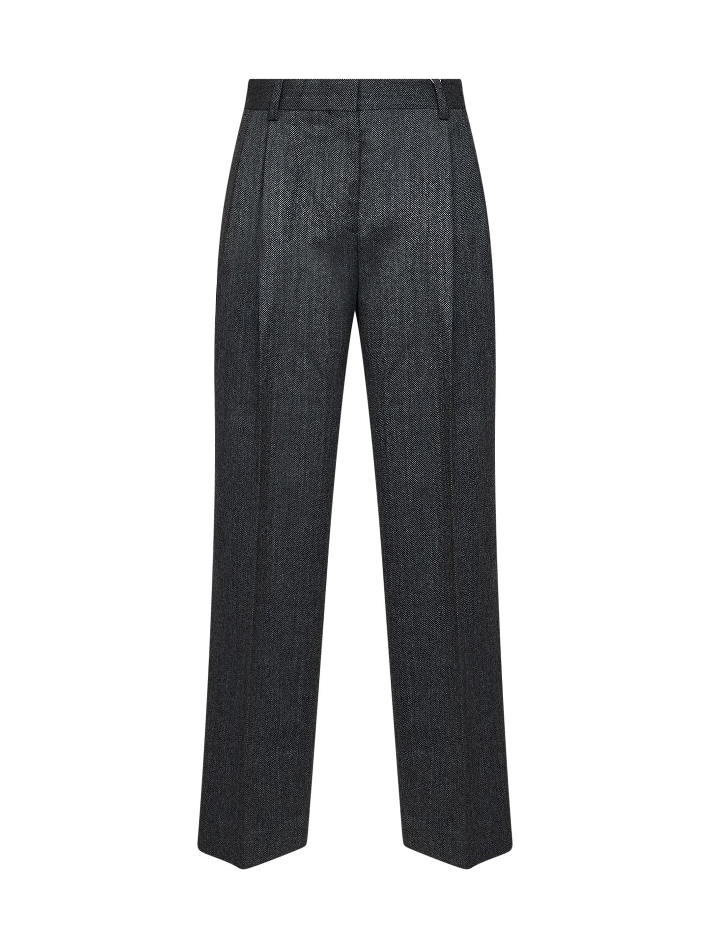 Dark grey mélange wool herringbonedouble-pleat trousers