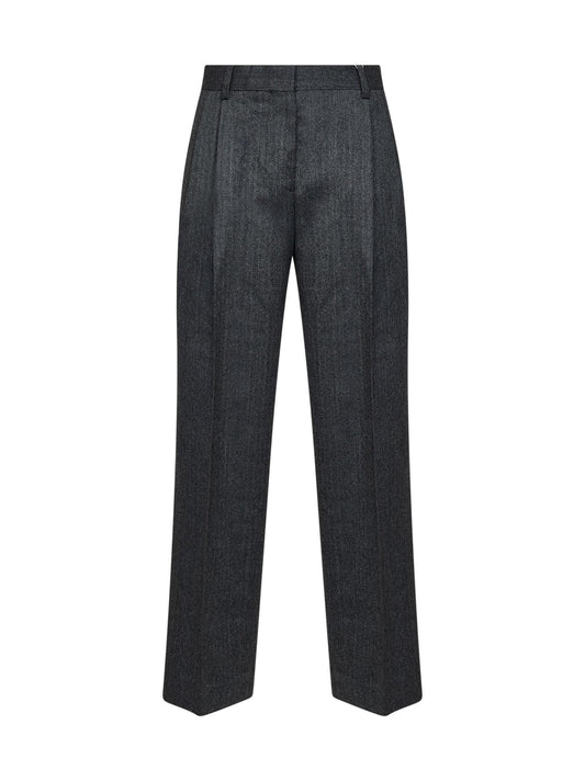 Dark grey mélange wool herringbonedouble-pleat trousers