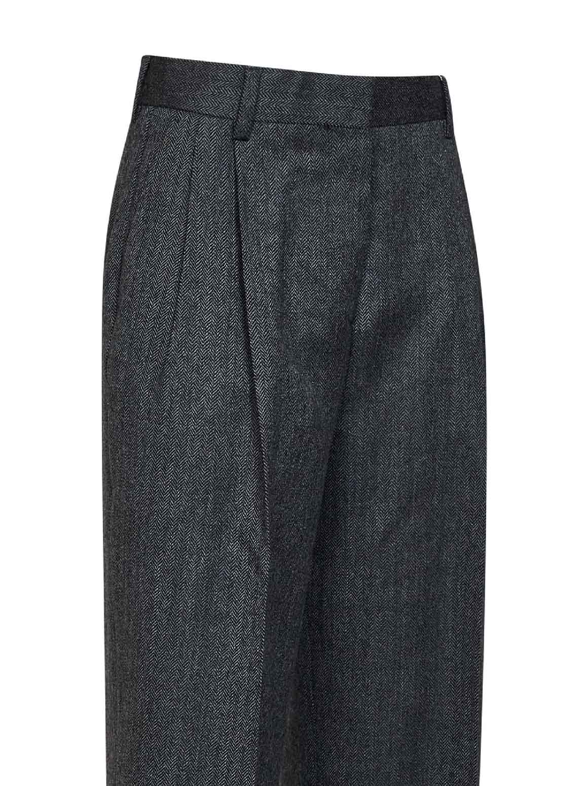 Dark grey mélange wool herringbonedouble-pleat trousers