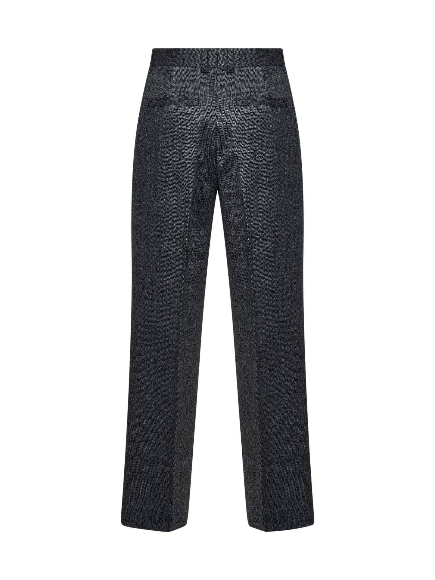 Dark grey mélange wool herringbonedouble-pleat trousers