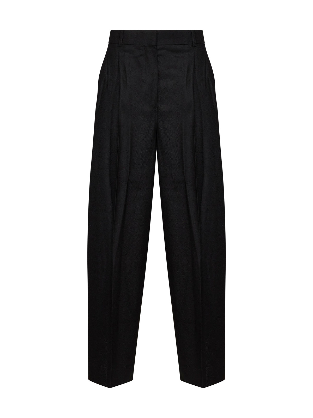 Black flannel high-waisted trousers