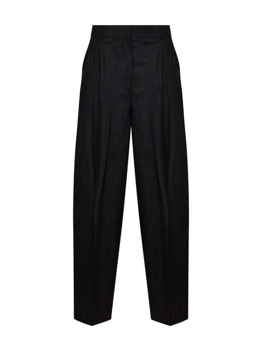 Black flannel high-waisted trousers