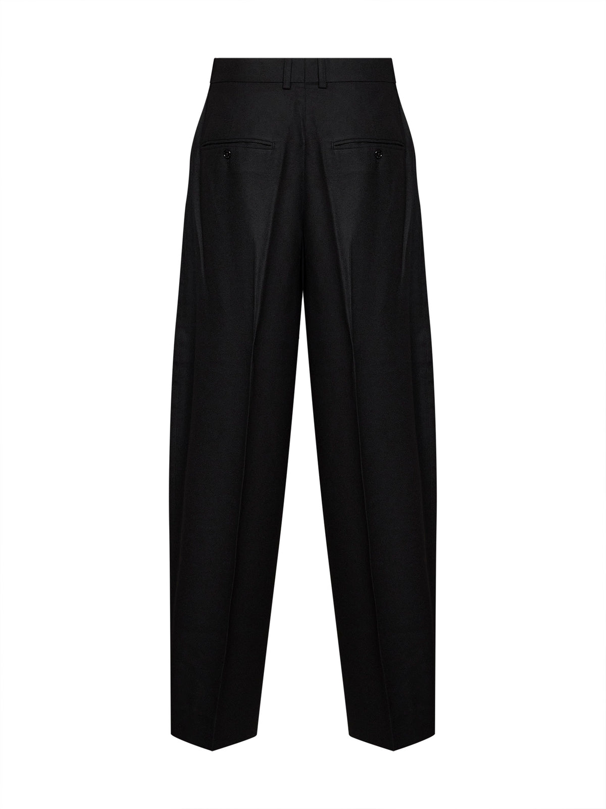 Black flannel high-waisted trousers