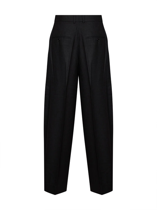 Black flannel high-waisted trousers