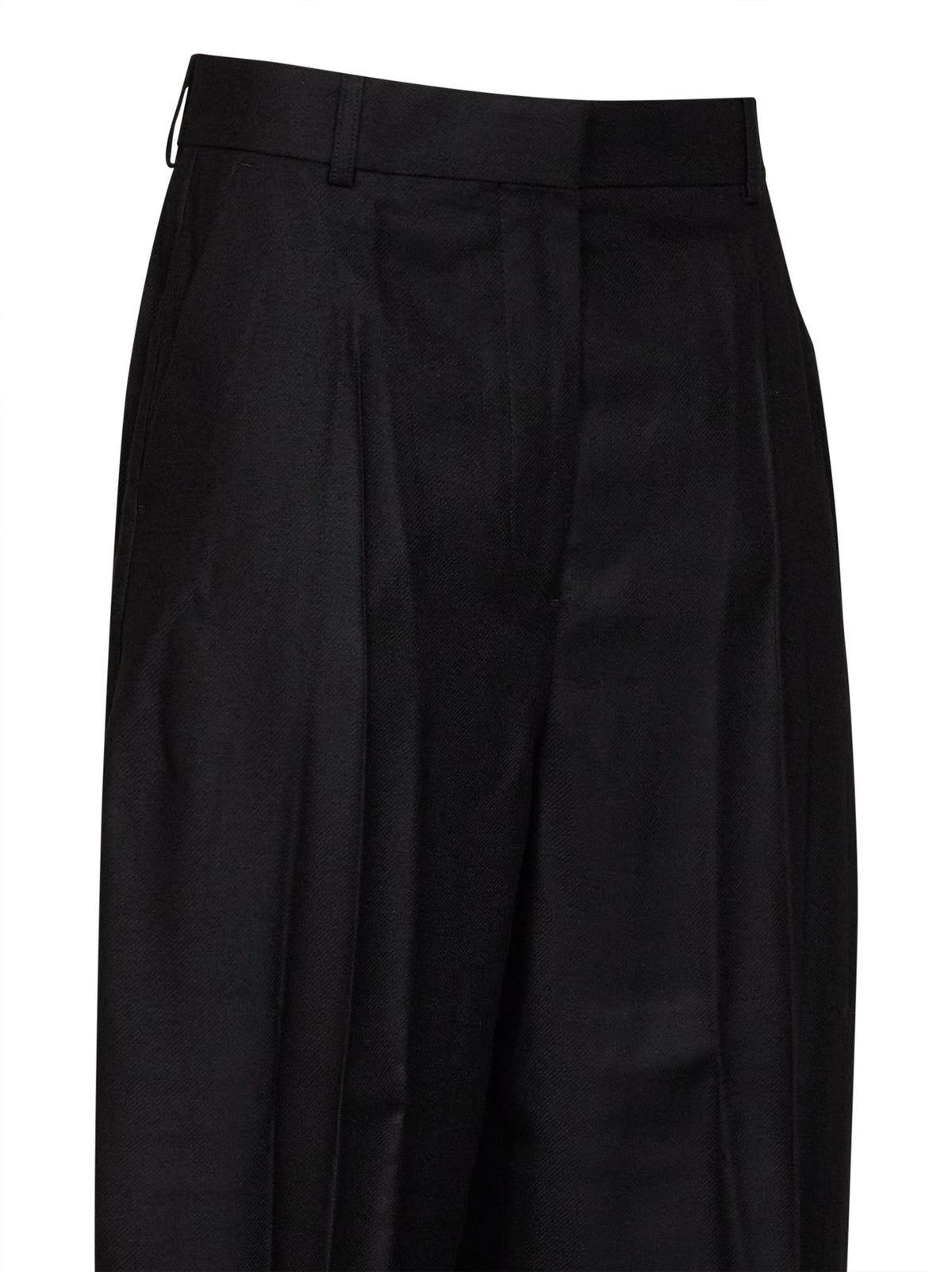Black flannel high-waisted trousers