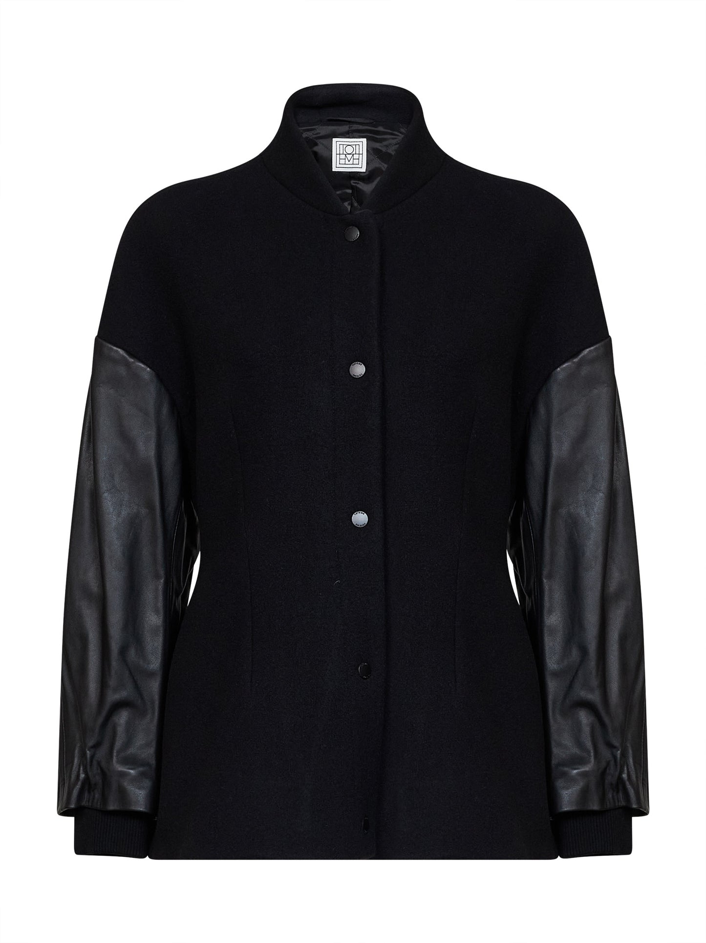 Giacca varsity in misto lana nera con maniche in pelle