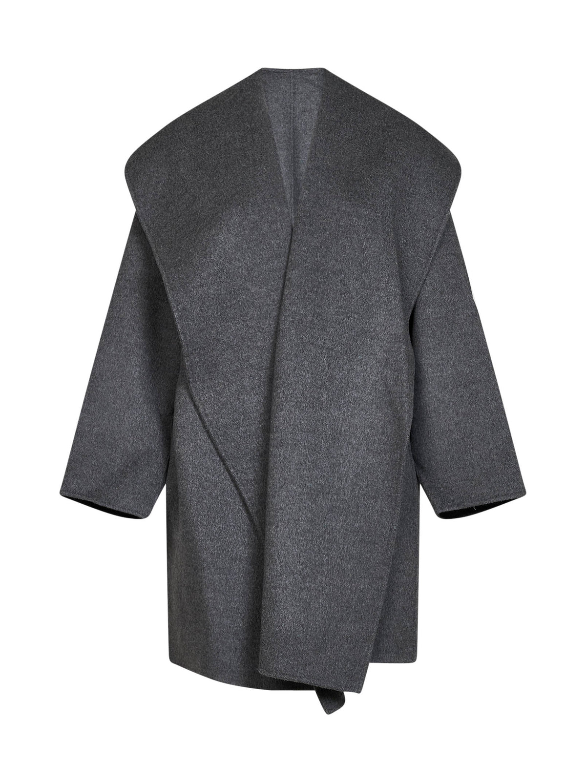Pale grey melange double wool hooded coat