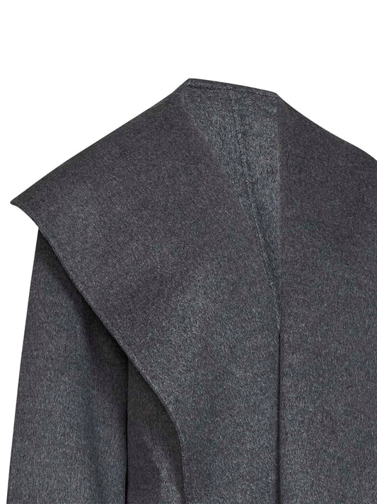 Pale grey melange double wool hooded coat