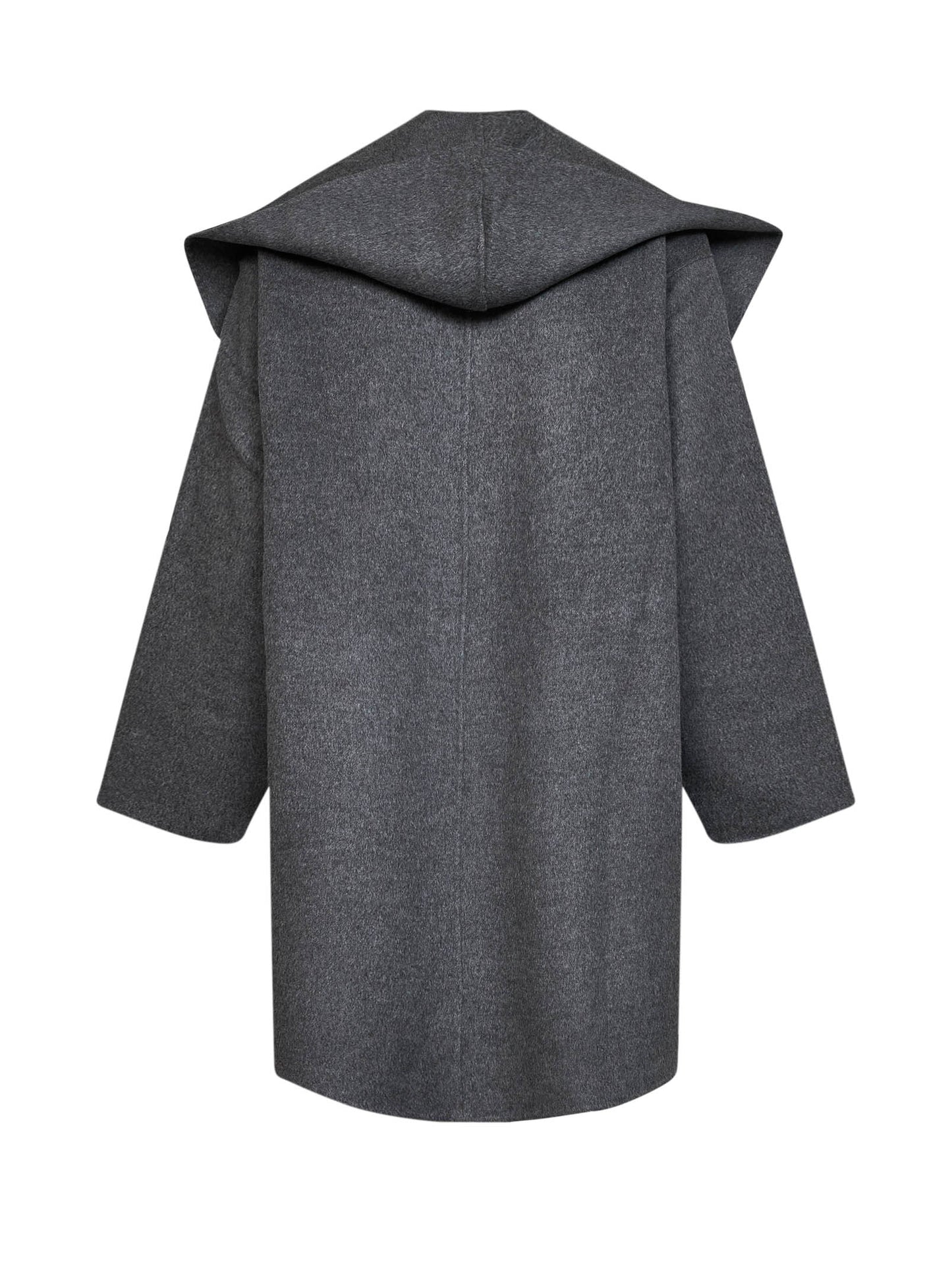 Pale grey melange double wool hooded coat