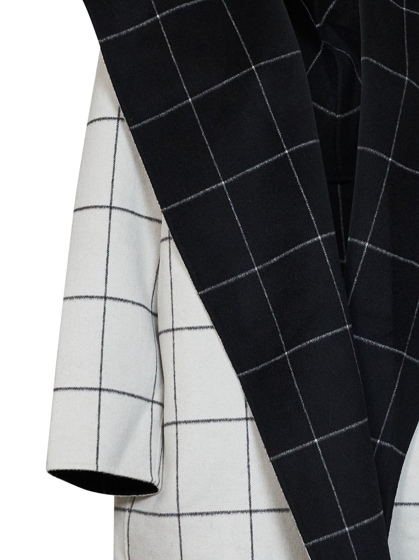 Cappotto con cappuccio in double a quadri bianco e nero