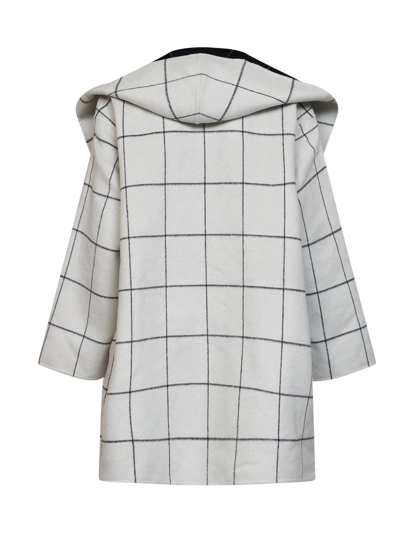 Cappotto con cappuccio in double a quadri bianco e nero