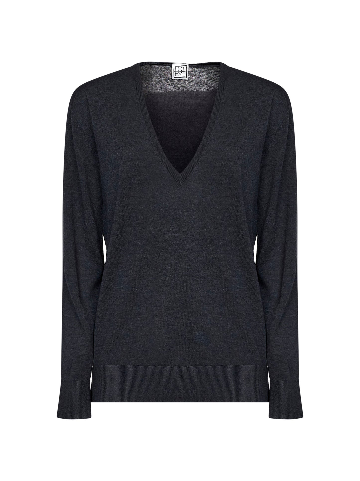 Charcoal melange lyocell and cashmere V-neck sweater