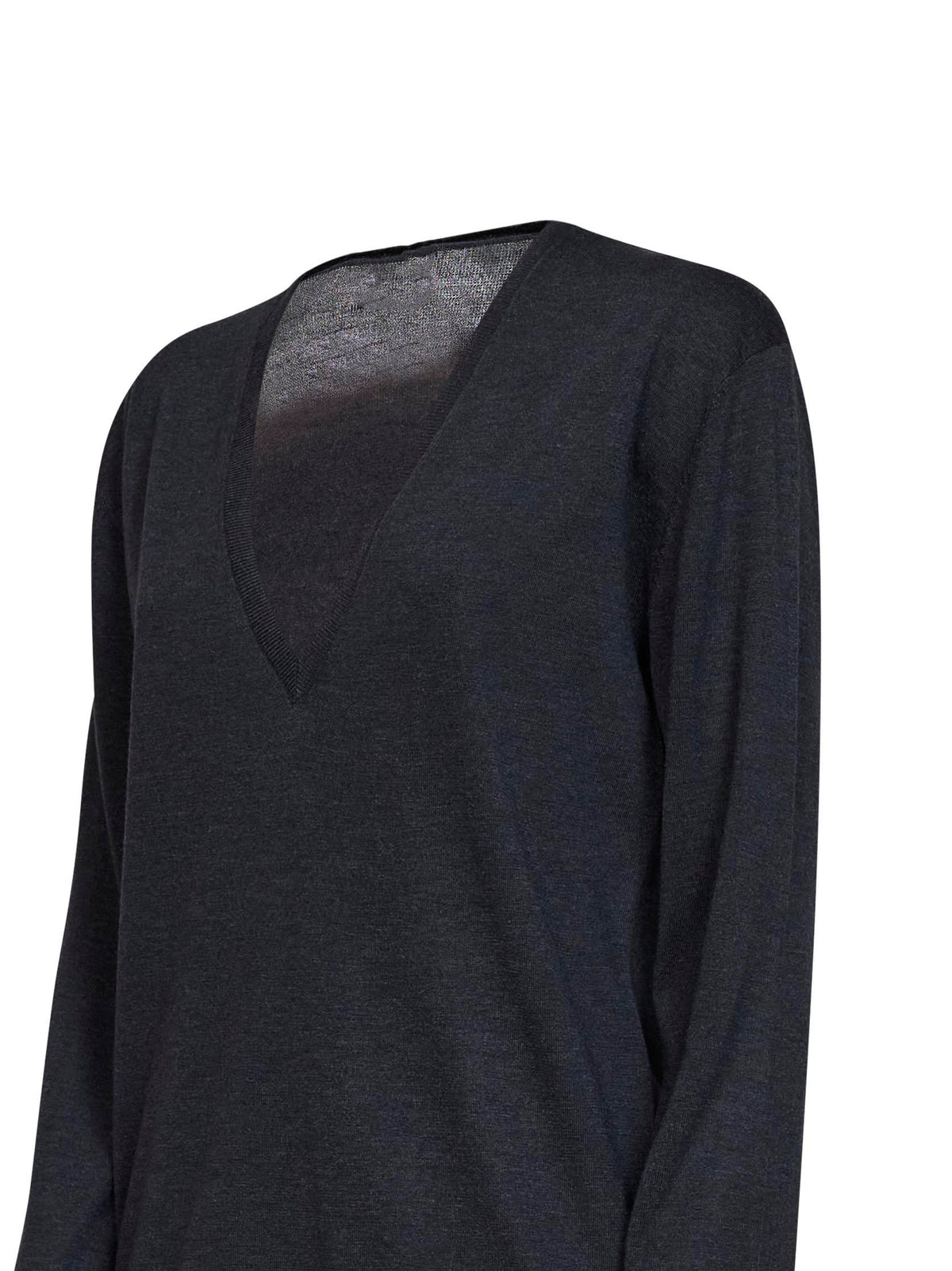 Charcoal melange lyocell and cashmere V-neck sweater