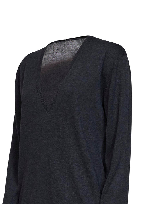 Charcoal melange lyocell and cashmere V-neck sweater
