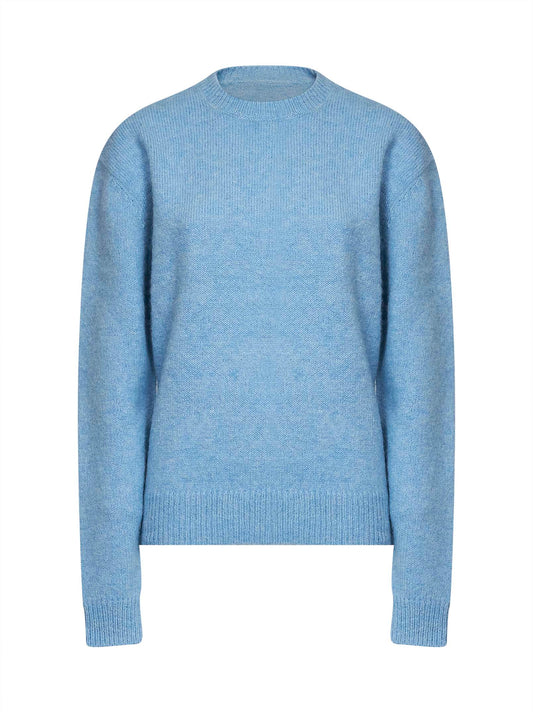 Pale blue alpaca and cotton blend knit classic sweater