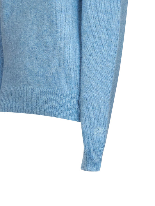 Pale blue alpaca and cotton blend knit classic sweater