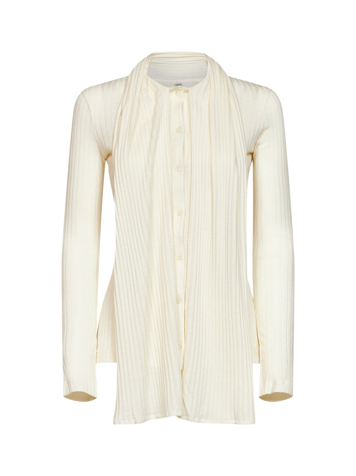 Ecru ribbed stretch jersey scarf cardigan