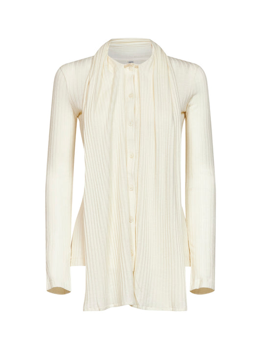 Ecru ribbed stretch jersey scarf cardigan