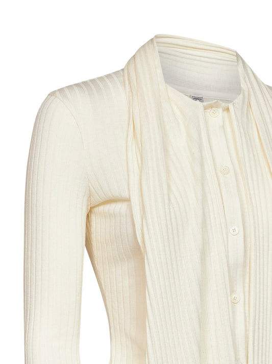 Ecru ribbed stretch jersey scarf cardigan