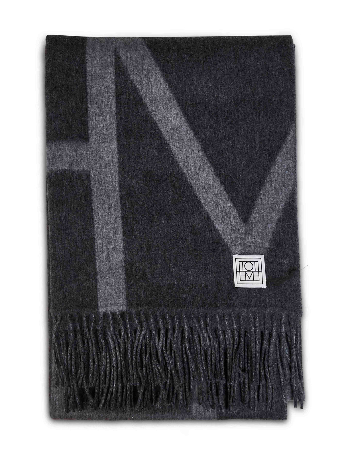Dark grey melange brushed wool Monogram scarf
