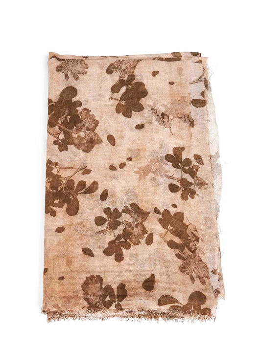 Tan and brown floral-print cotton scarf