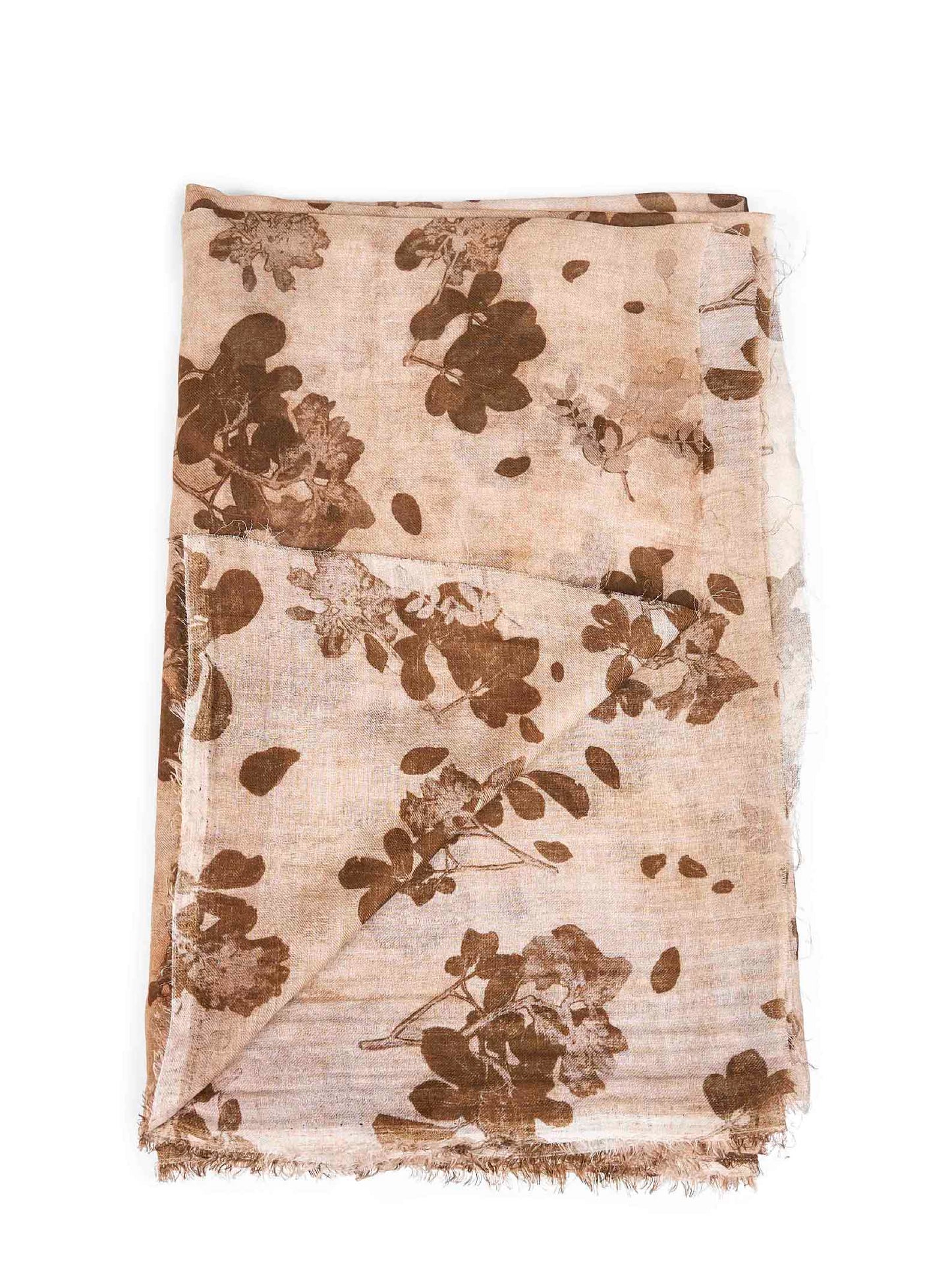 Tan and brown floral-print cotton scarf