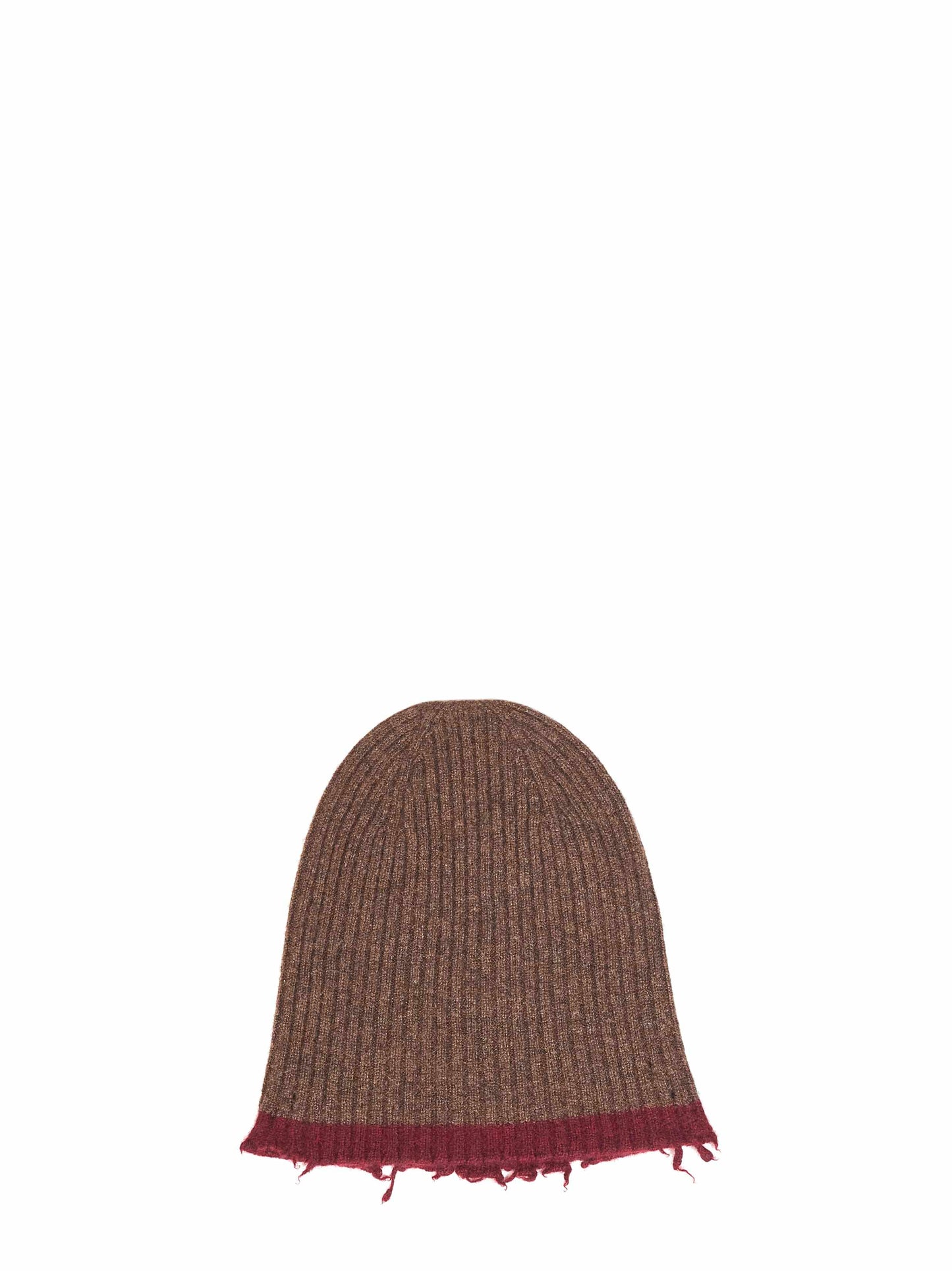 Berretto in maglia di cashmere a coste marrone