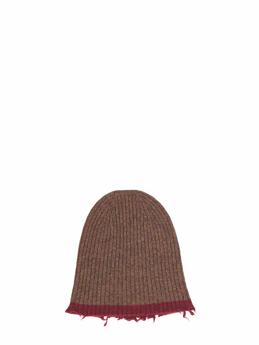 Berretto in maglia di cashmere a coste marrone