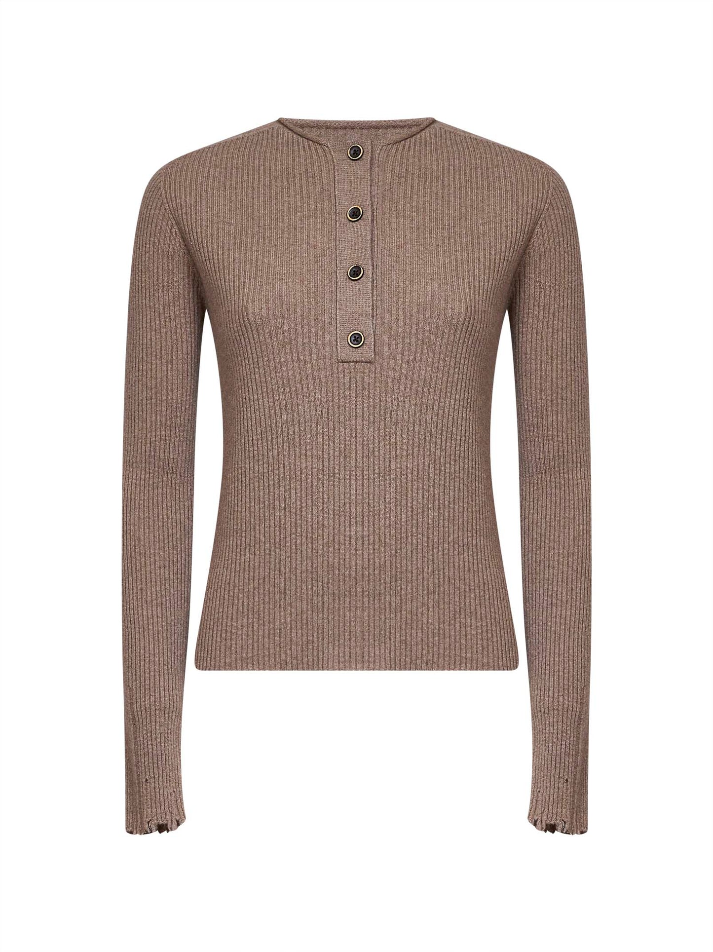 Maglia serafino in cashmere a coste beige