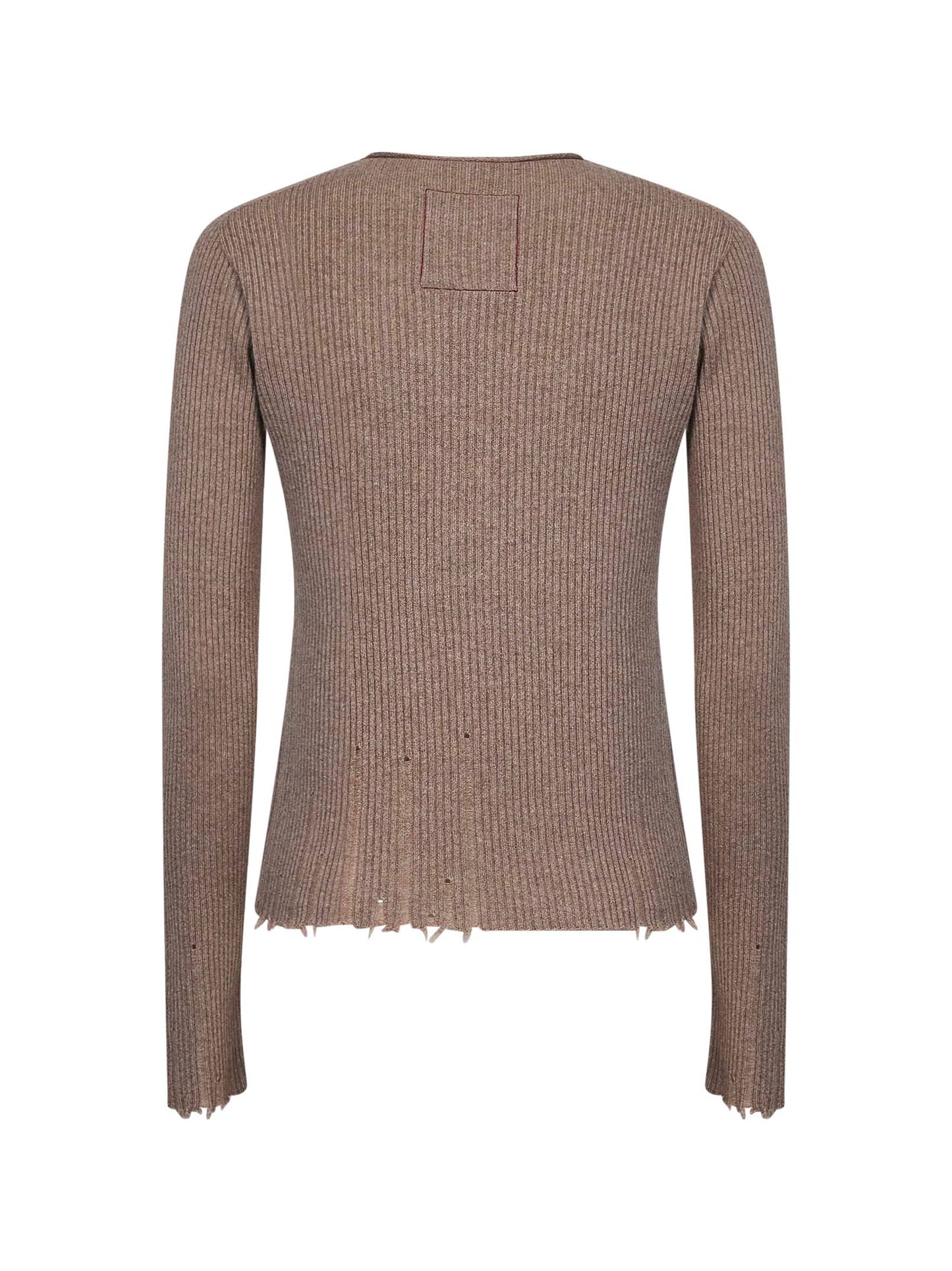 Maglia serafino in cashmere a coste beige