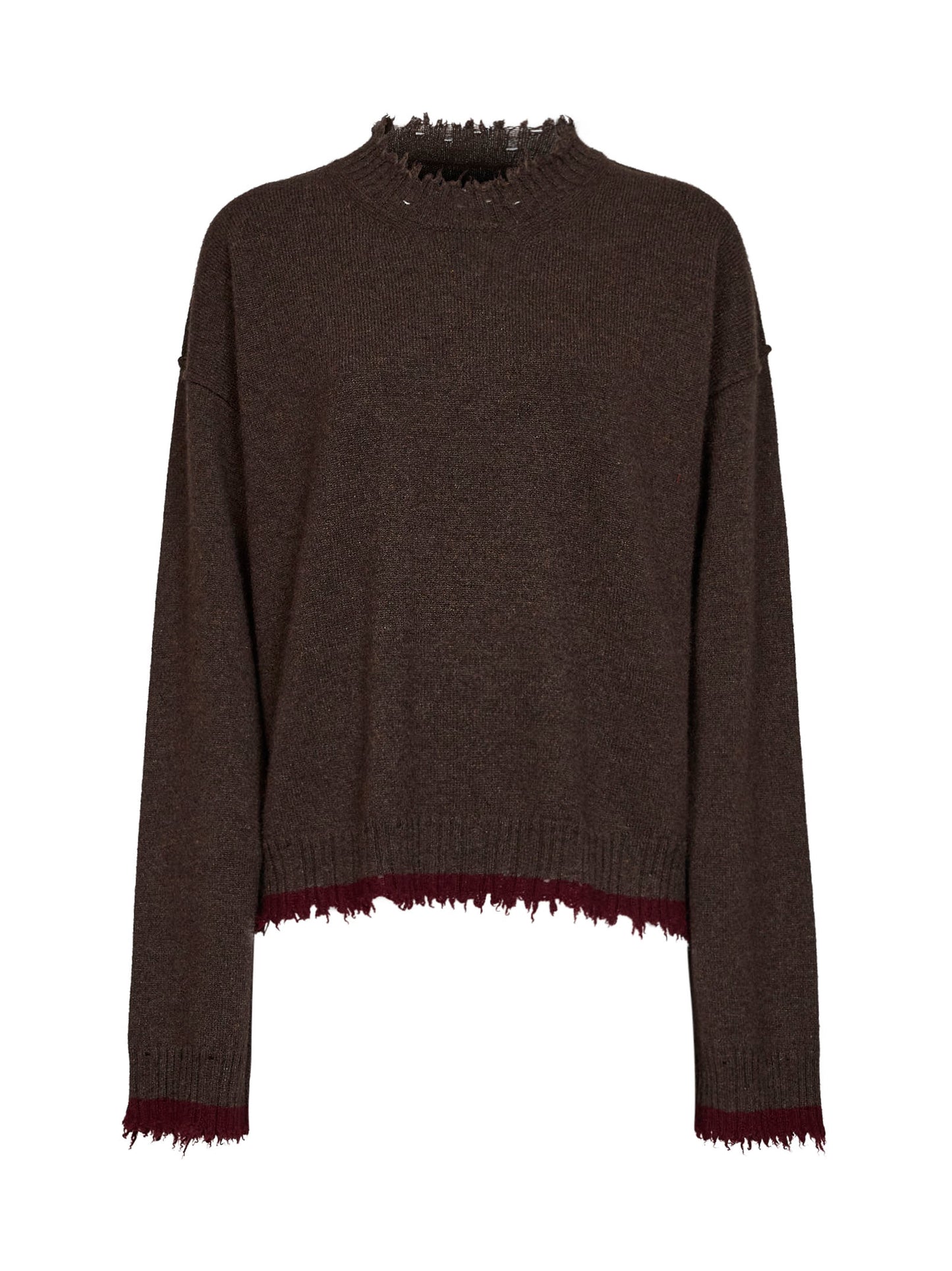 Maglia in cashmere marrone con bordi a contrasto