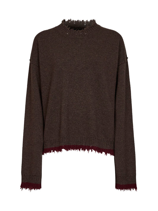 Brown cashmere sweater with contrasting trims
