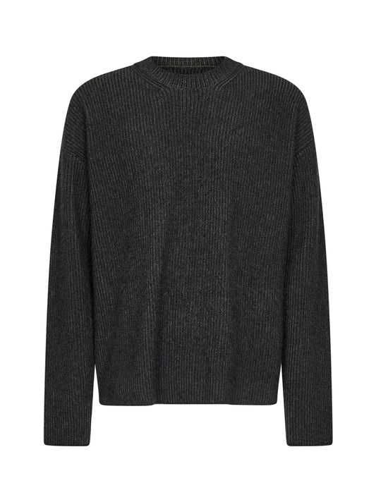 Grey and green ribbed cashmere knit crewneck sweater