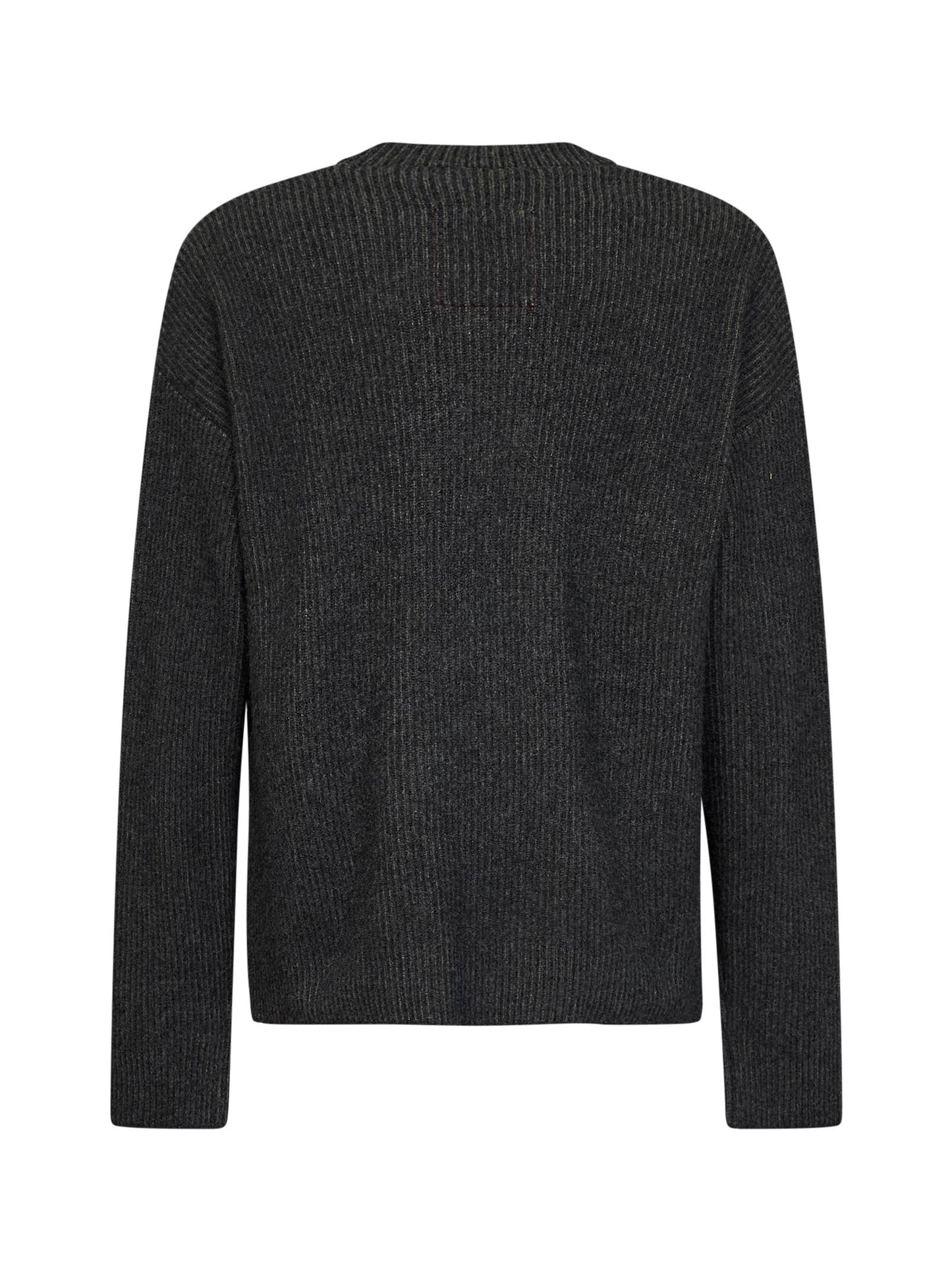 Grey and green ribbed cashmere knit crewneck sweater