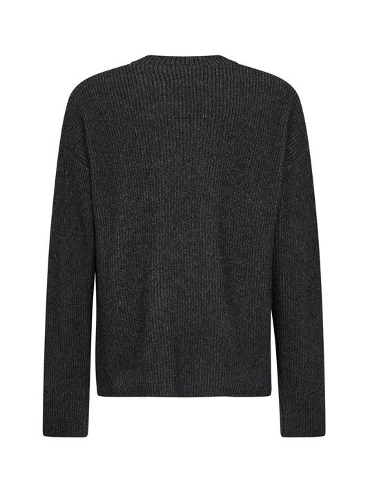 Grey and green ribbed cashmere knit crewneck sweater