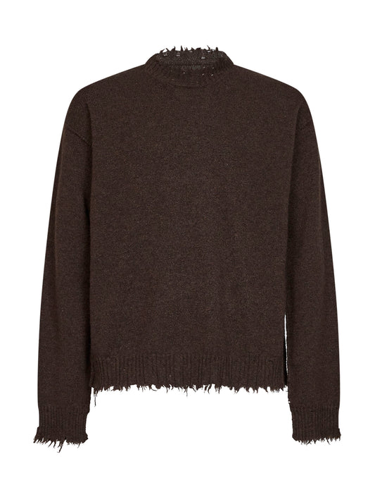 Brown cashmere knit crewneck sweater