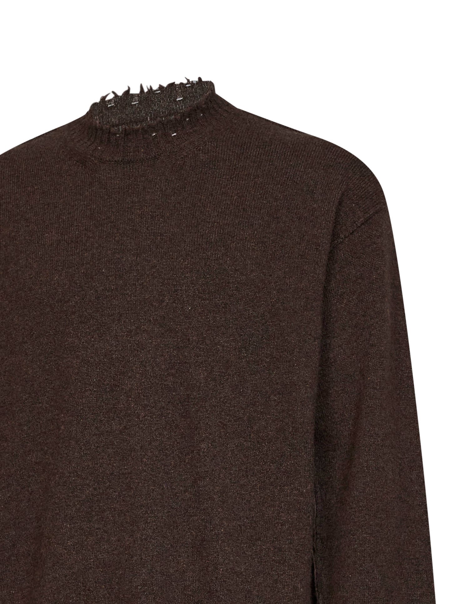 Brown cashmere knit crewneck sweater