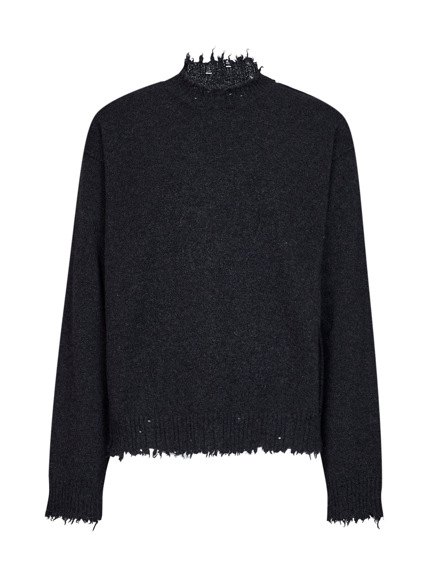 Dark grey cashmere knit crewneck sweater<BR/>