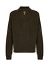 Polo a maniche lunghe in cashmere a coste verde militare