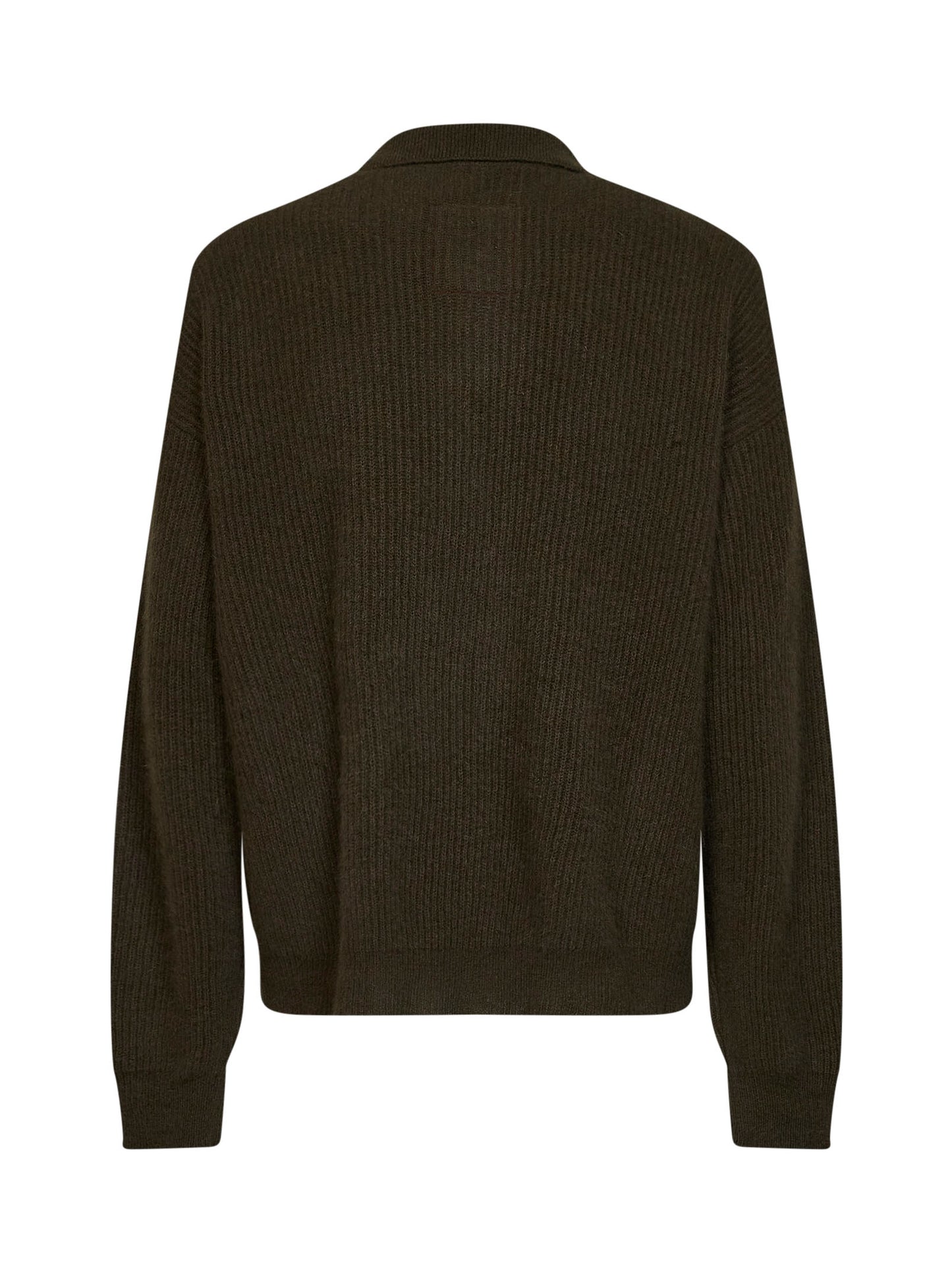 Polo a maniche lunghe in cashmere a coste verde militare