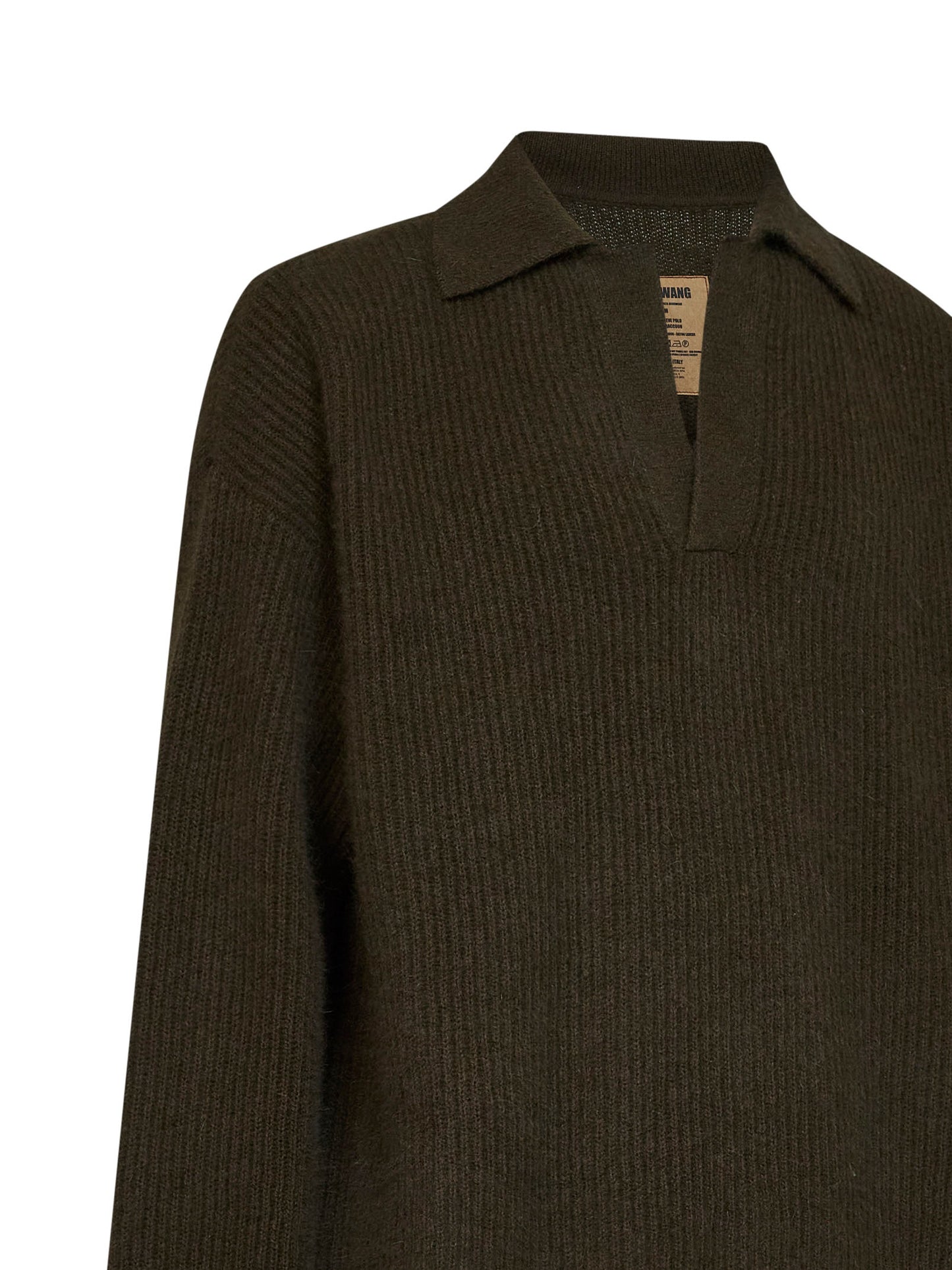 Polo a maniche lunghe in cashmere a coste verde militare