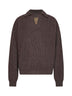 Polo a maniche lunghe in cashmere a coste marrone