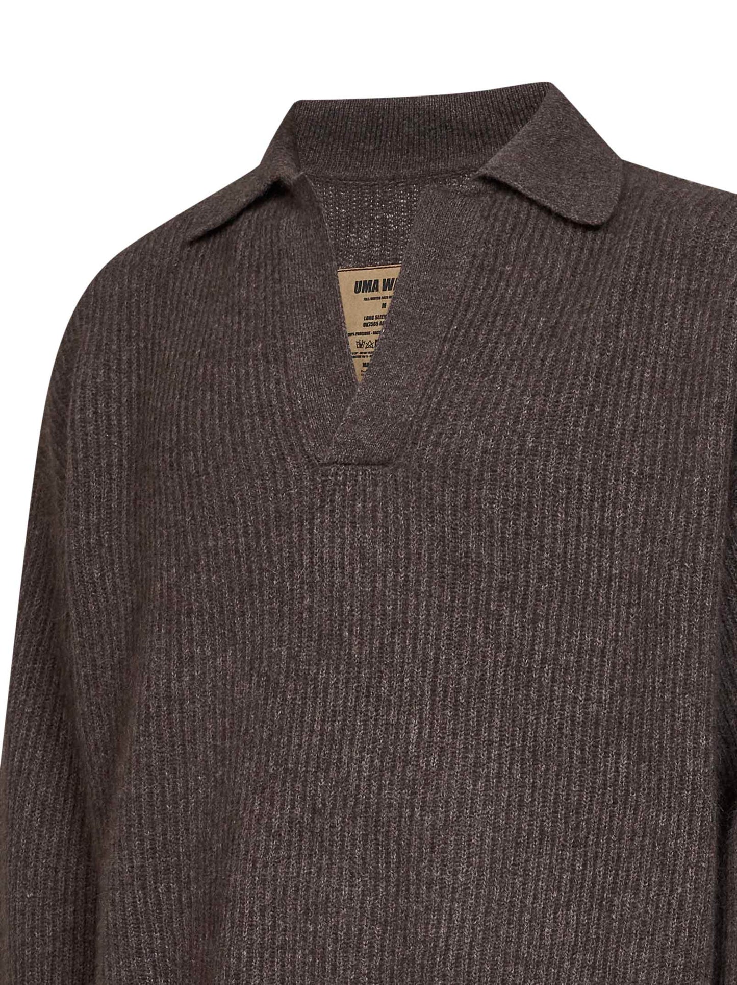 Polo a maniche lunghe in cashmere a coste marrone