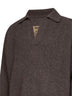 Polo a maniche lunghe in cashmere a coste marrone
