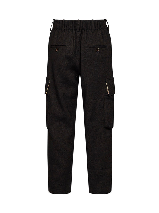 Black and brown wool blend twill Paxton cargo trousers