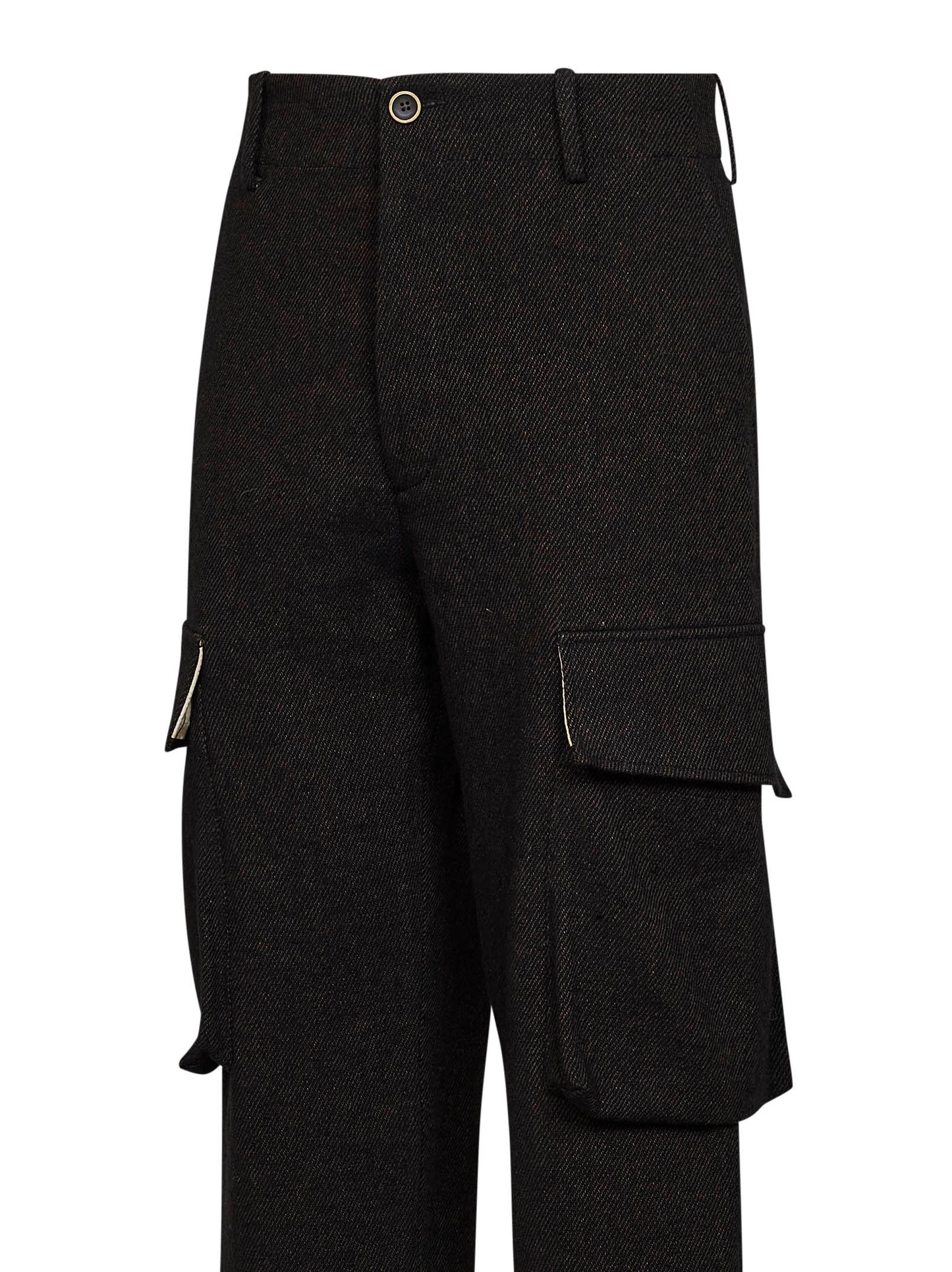 Black and brown wool blend twill Paxton cargo trousers