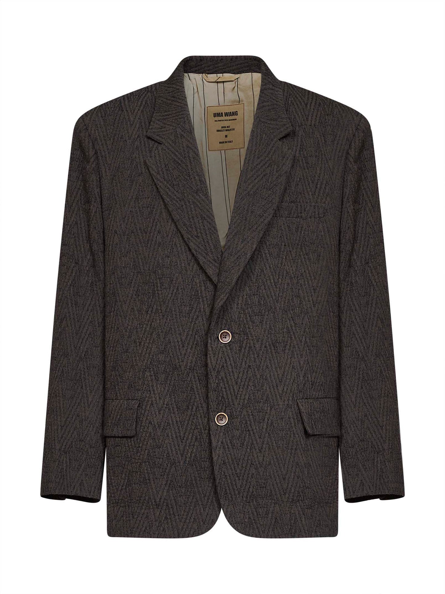 Brown and blue stretch wool chevron Java blazer